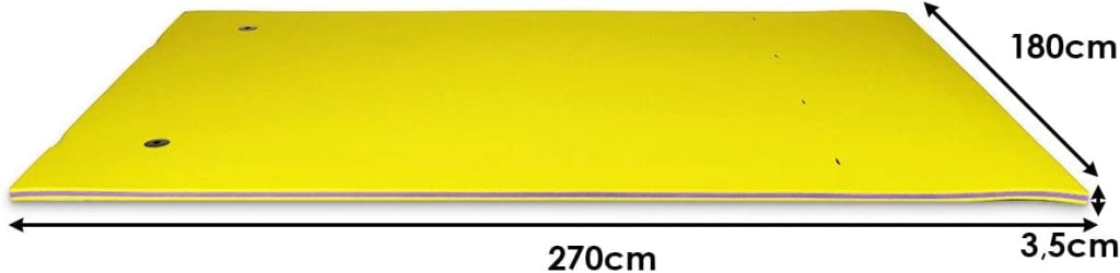 Tappeto Galleggiante per Piscina e Mare, 270 x 180 cm, Materassino Galleggiante in Schiuma per Rilassarsi e Divertirsi, Con Cuscino per la Testa (Giallo 270 x 180 cm)