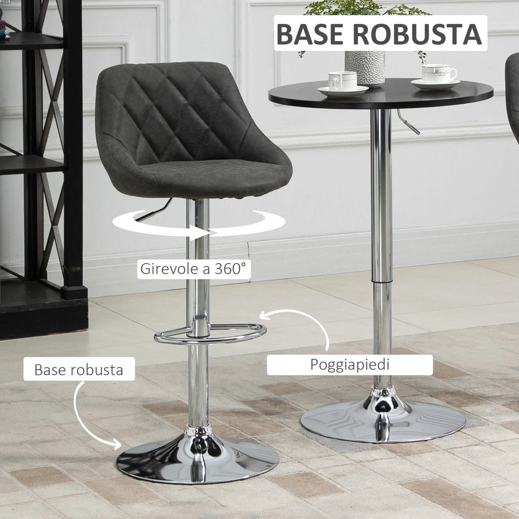 SET 2 SGABELLI DA BAR CON SCHIENALE E ALTEZZA REGOLABILE INDUSTRIAL GRIGIO SCURO