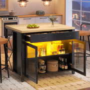 Tavolo da Bar con Piano in Legno e Striscia LED ¨C Xylo ¨C Nero, Altezza Regolabile