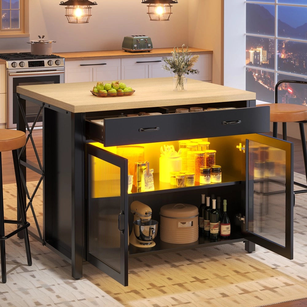 Tavolo da Bar con Piano in Legno e Striscia LED ¨C Xylo ¨C Nero, Altezza Regolabile