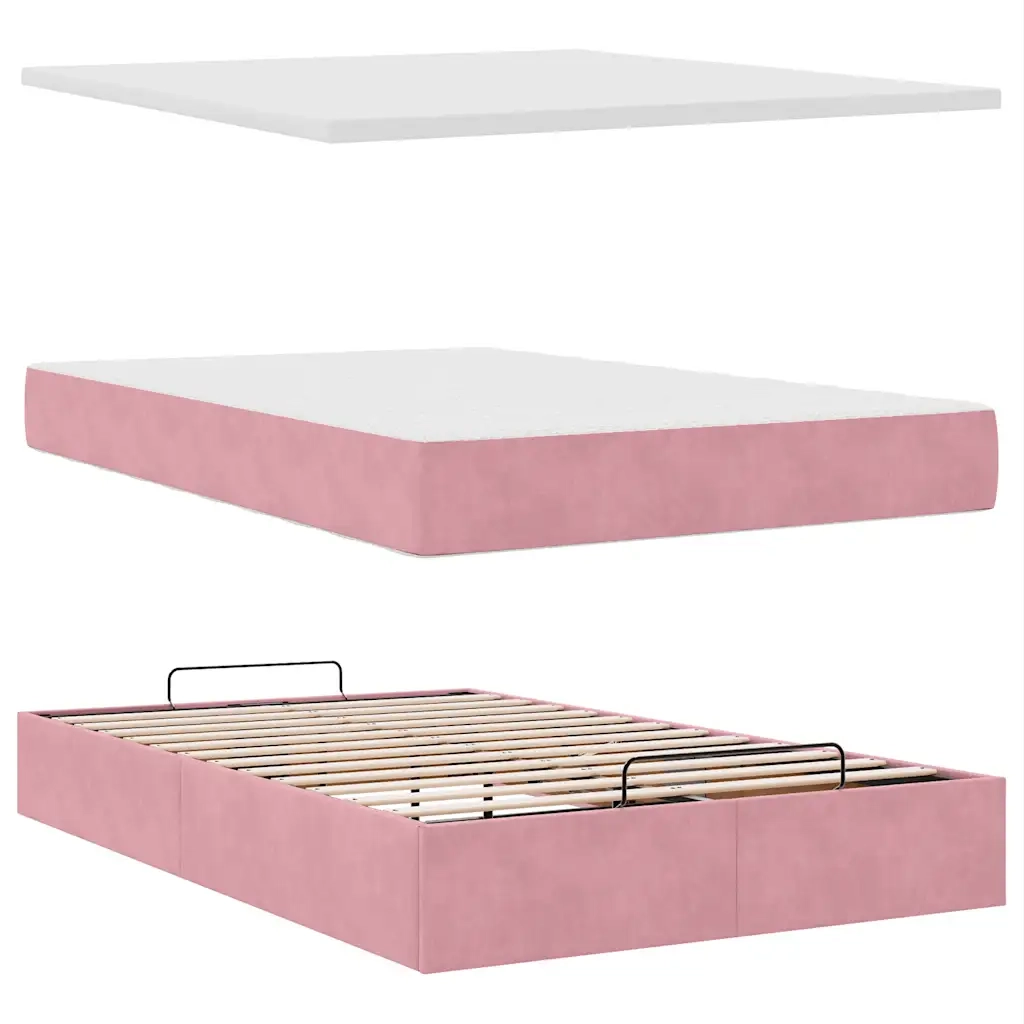 Struttura Letto Pouf con Materasso Rosa 120x200 cm Velluto 3311770
