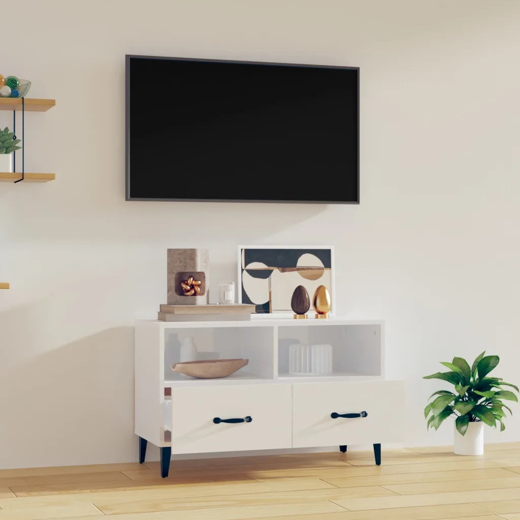 Mobile Porta TV-Mobile per TV-Credenza TV Bianco Lucido 80x36x50 cm in Legno Multistrato 766586