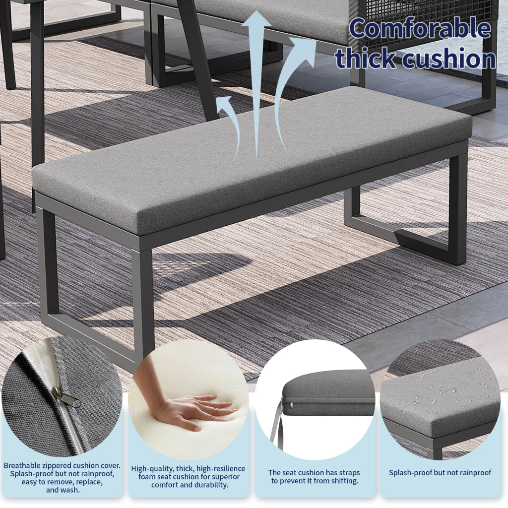 Set lounge da giardino modulare in PE rattan grigio con cuscini sfoderabili e struttura resistente ai raggi UV
