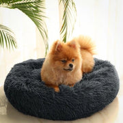 Letto rotondo per cani e gatti di medie dimensioni (60 cm grigio scuro) - caldo e confortevole in autunno e inverno
