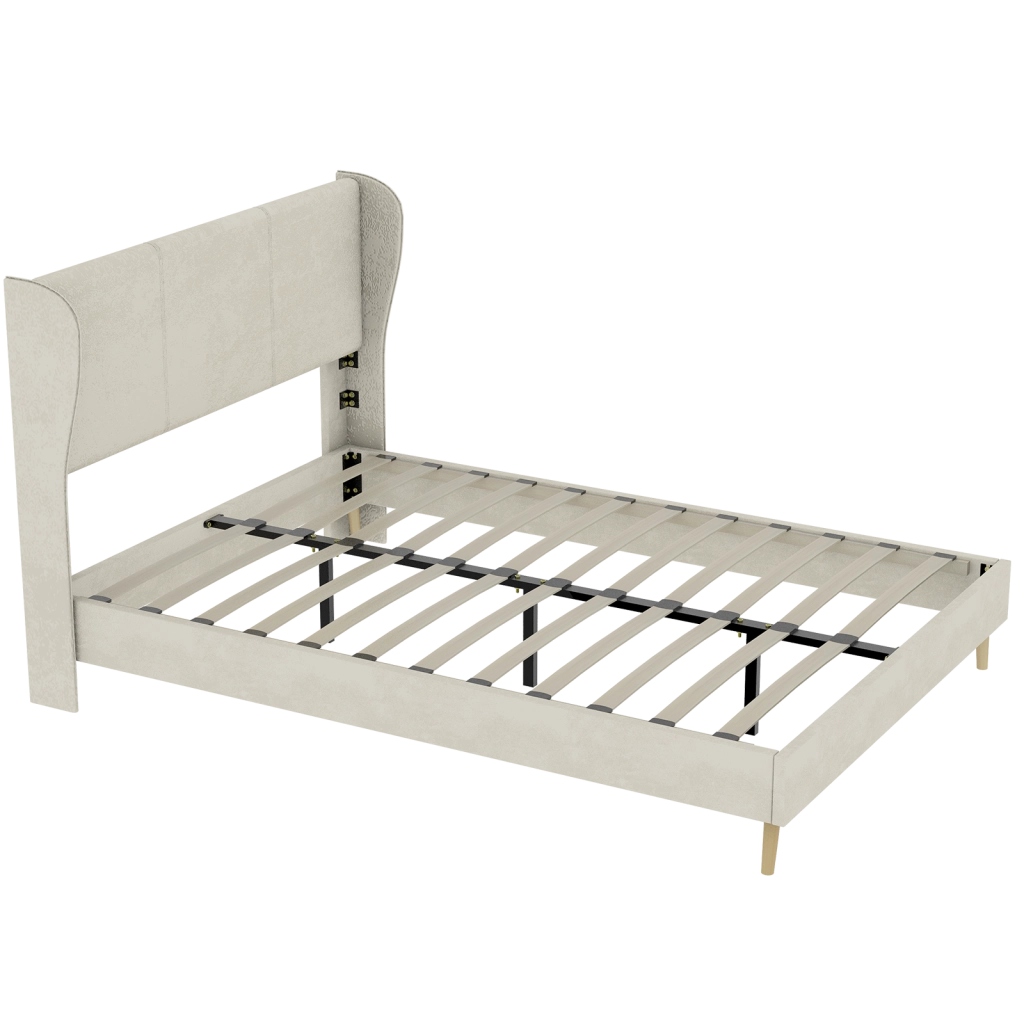 Letto matrimoniale imbottito con testiera beige 140 x 200 cm in tessuto