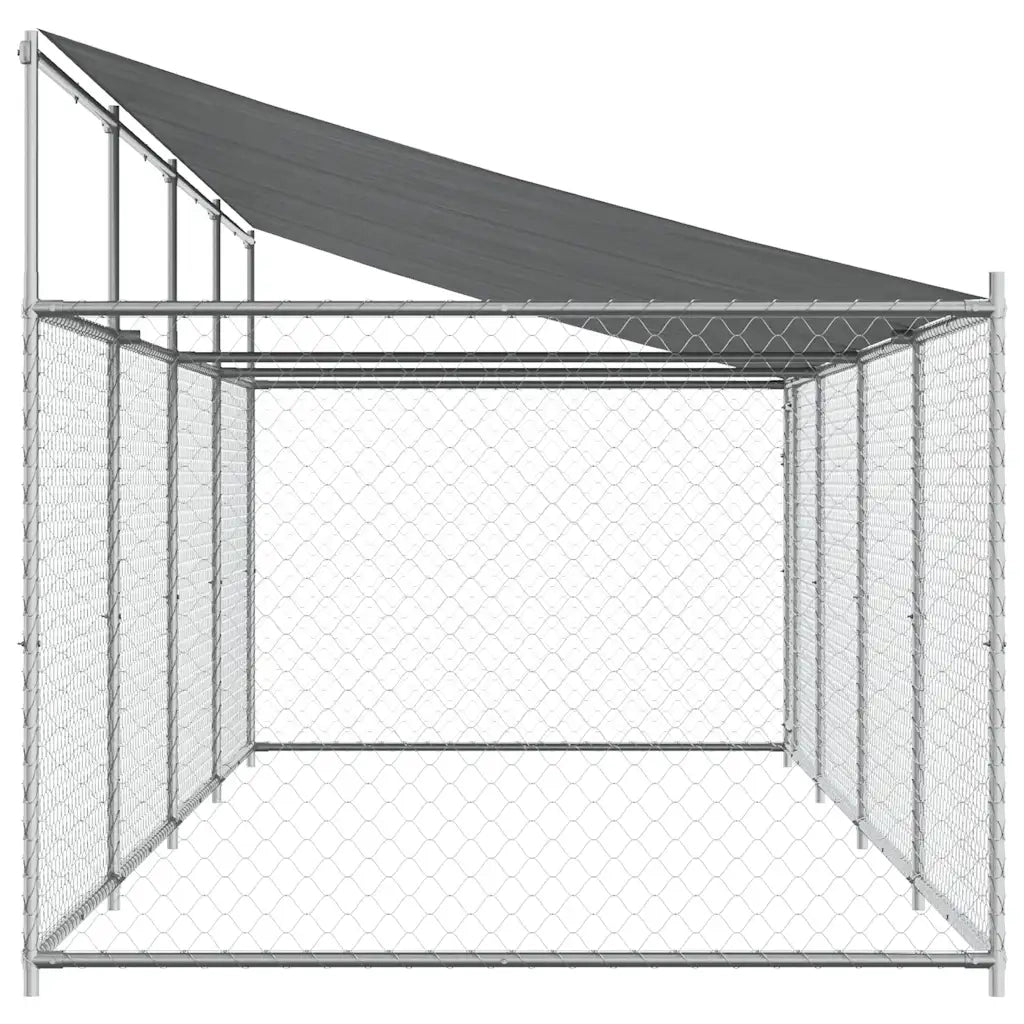 Gabbia Cani con Tetto e Porta Grigia 8x2x2 m in Acciaio Zincato 3209570