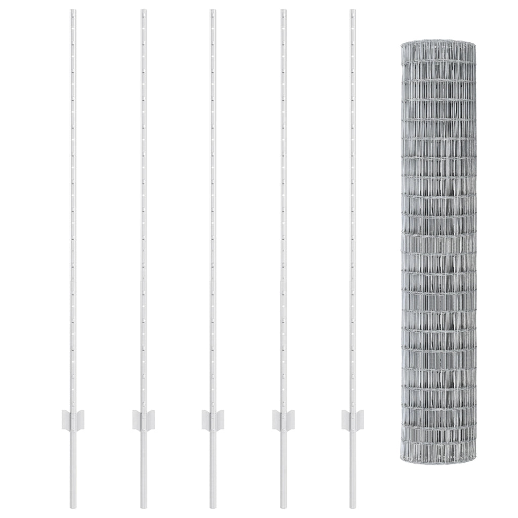 Recinzione Euro con 10 Post in Acciaio Argento 1,4x10 m