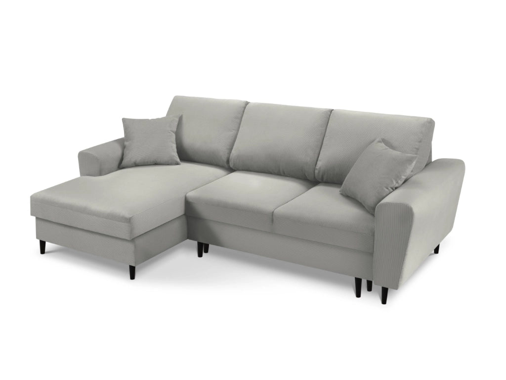 Cosmopolitan Design - Divano convertibile angolare sinistro con box "Kyoto" 4 posti in velluto a coste grigio chiaro 
