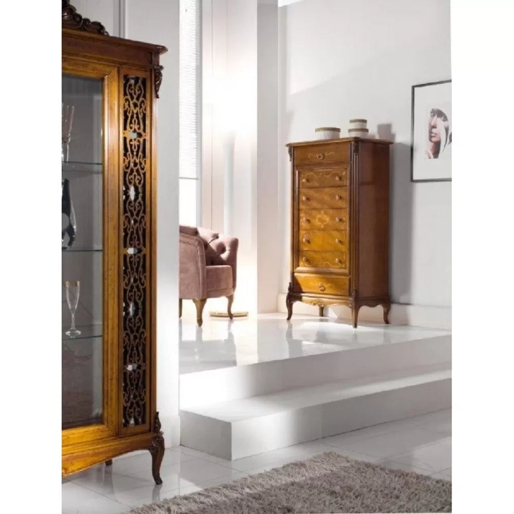 Cassettiera classica in legno 7 cassetti finitura bassano l.76 p.44 h.140 - Mobili 2G