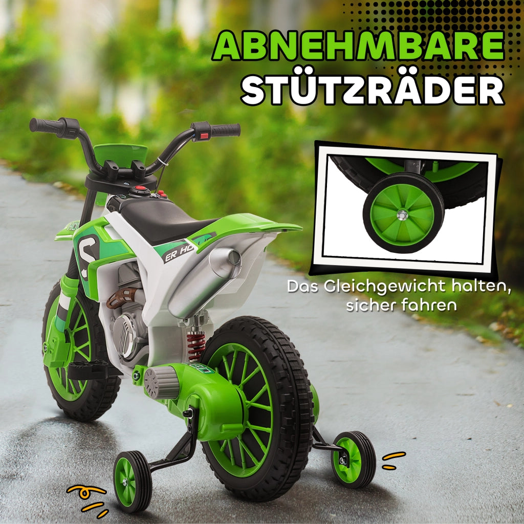 Moto Elettrica per Bambini con Ruotine di Sicurezza ¨C zephmum ¨C Verde e Bianco 106.5x51.5x68cm