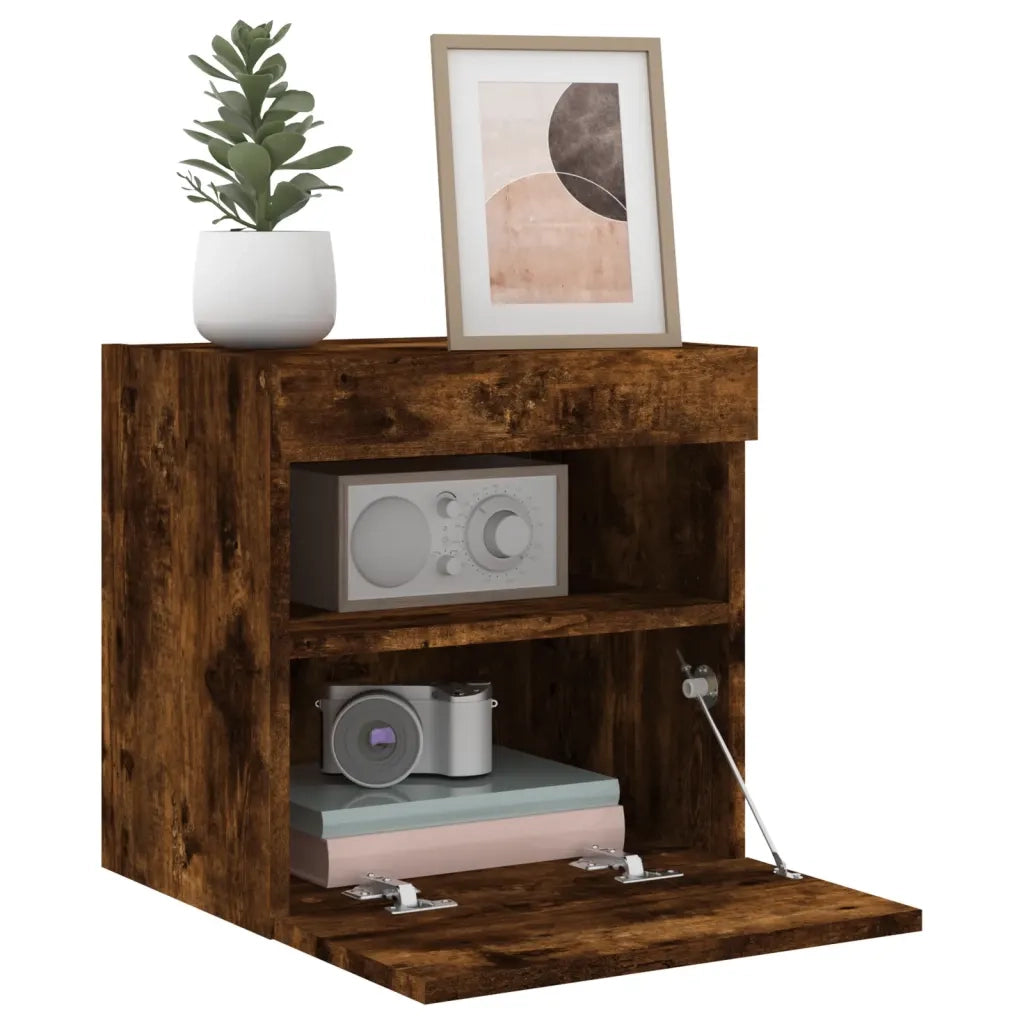 Mobile TV a Parete con Luci LED Rovere Fumo 40x30x40 cm 837177