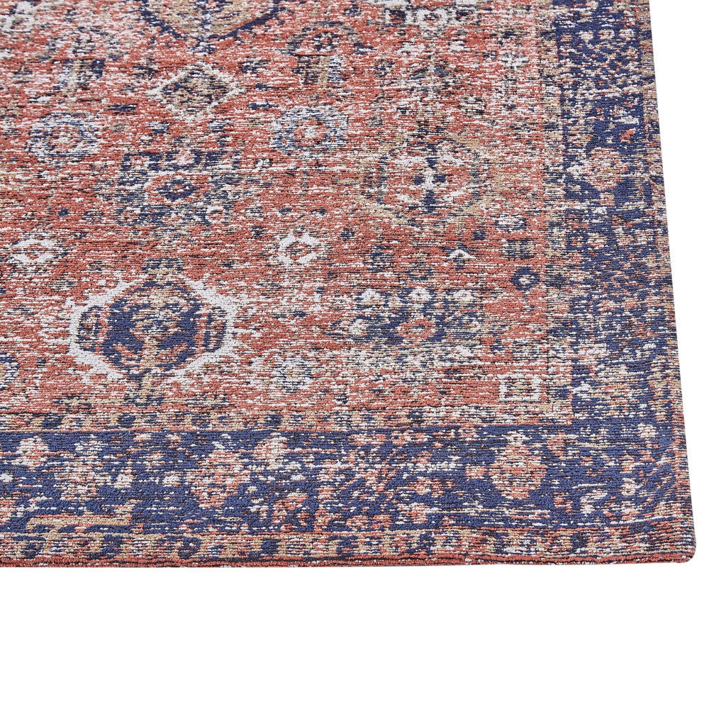 Tappeto lungo in cotone rosso e blu 80 x 300 cm con effetto invecchiato stile orientale ingresso soggiorno