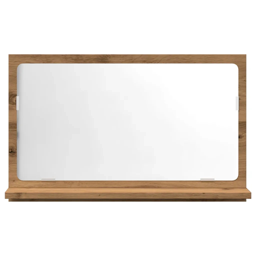 Mobiletto con specchio da bagno dal design elegante 60 x 11 x 37 cm con mensola a muro in legno di rovere ingegnerizzato finitura artigianale 02_0050788