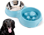Bacino alimentare e acqua doppio per cani, vaschetta doppia di alta qualità rimovibile in acciaio inossidabile, fondo antiscivolo, serbatoio alimentare per cani, cuccioli, gatti, ecc. (colore blu)