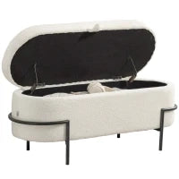 Panca contenitore imbottita, con rivestimento in fleece e struttura in metallo, Bianco crema