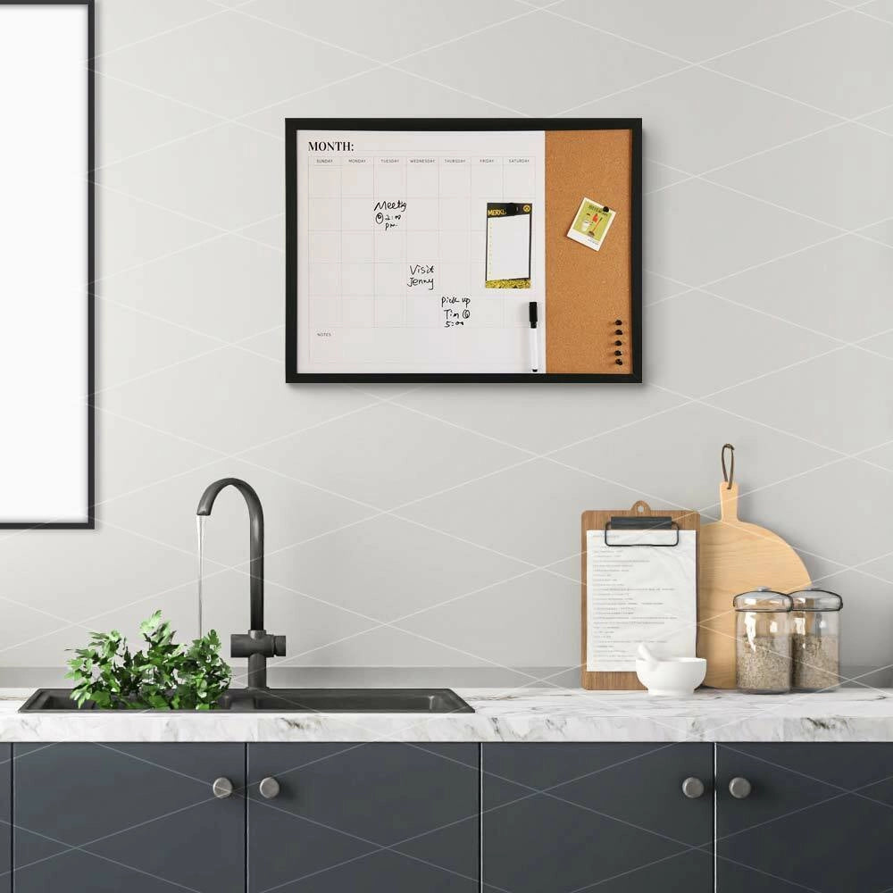 Bacheca Memo Lavagna Magnetica e Sughero Combinata 60x40cm con Accessori inclusi