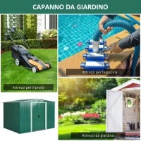 Casetta da Giardino Porta Utensili in Lamiera di Acciaio, Capanno da Giardino in Acciaio con Base e Porte Scorrevoli, 258x206x178cm, Verde