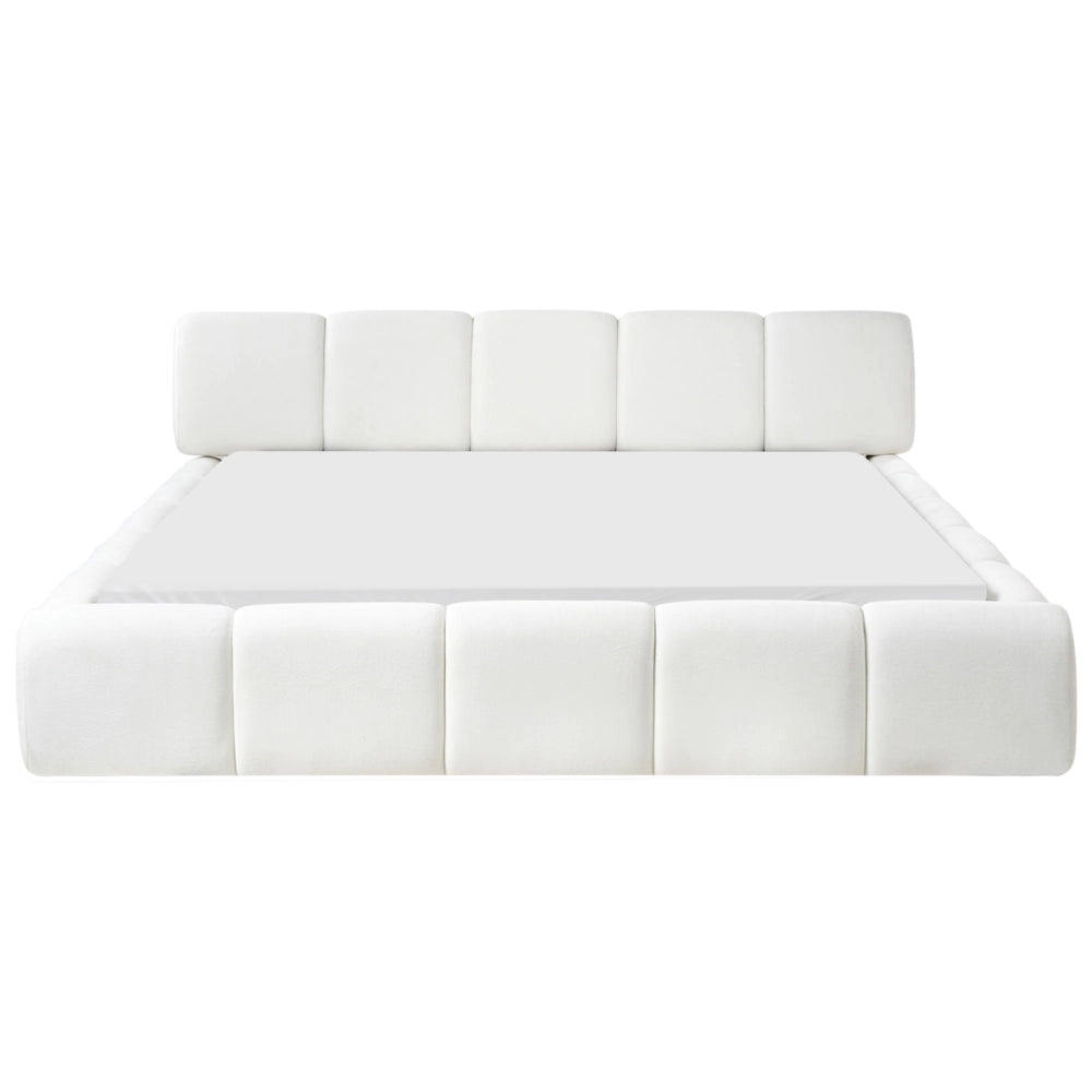 Letto minimalista in tessuto con testiera imbottita bianco sporco 180 x 200 cm stile scandinavo
