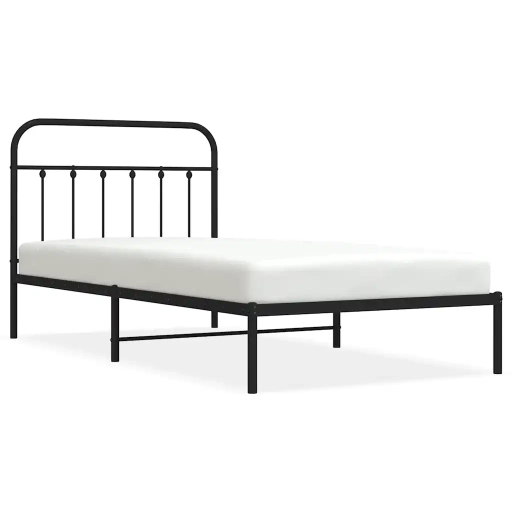 Letto singolo | Letto per adulti | Giroletto con Testiera Metallo Nero 100x200 cm