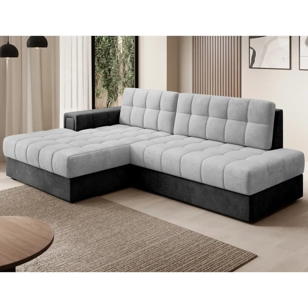 Divano angolare convertibile CUBITO grigio e nero 240 cm con vano contenitore