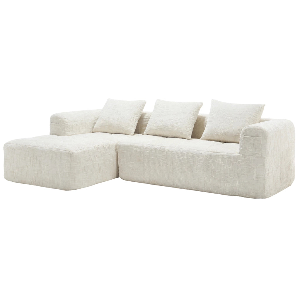 Divano angolare 250x158x60 cm senza installazione; con tasche laterali in chenille beige