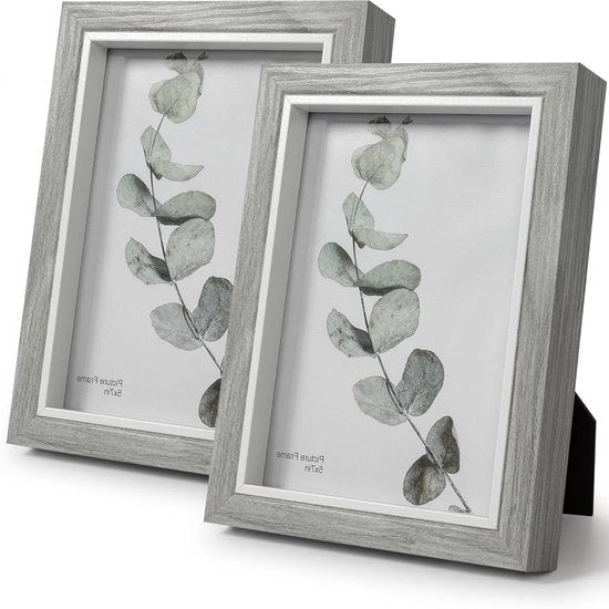 Fotolijst in Legno Grigio 7x5 - Appoggio Libero o Murale - Set da 2 per Matrimonio