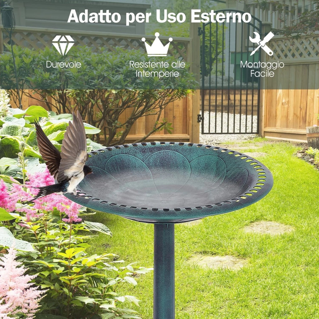Mangiatoia per Uccelli, Vasca per Uccelli Autoportante da Esterno con Supporto, Stazione di Alimentazione per Uccelli per Balcone Giardino Cortile Patio (Verde)