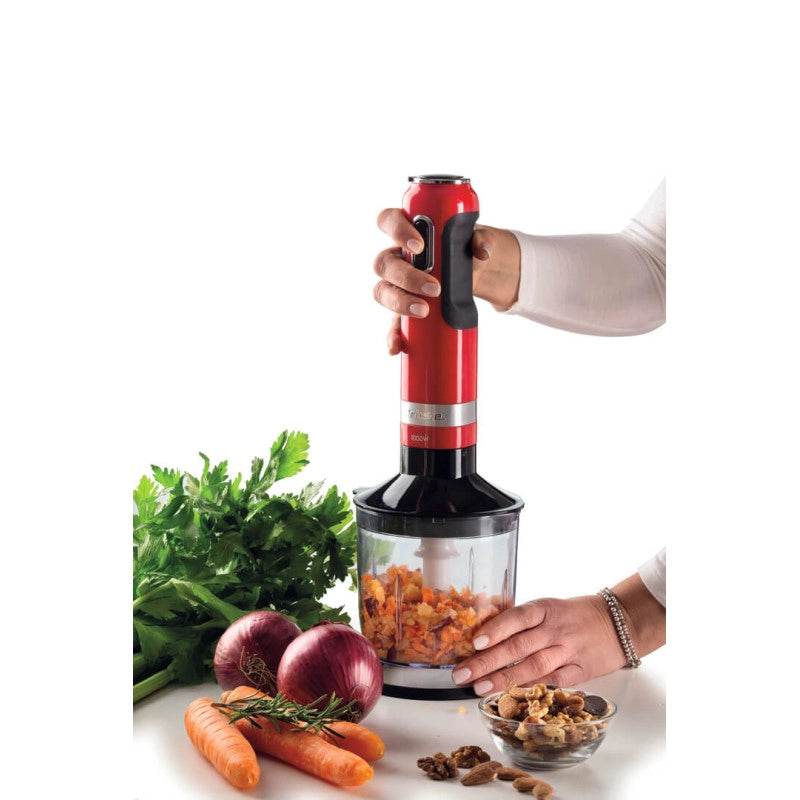 Frullatore a immersione 1000W - 10 velocità + turbo - Accessori inclusi - Rosso