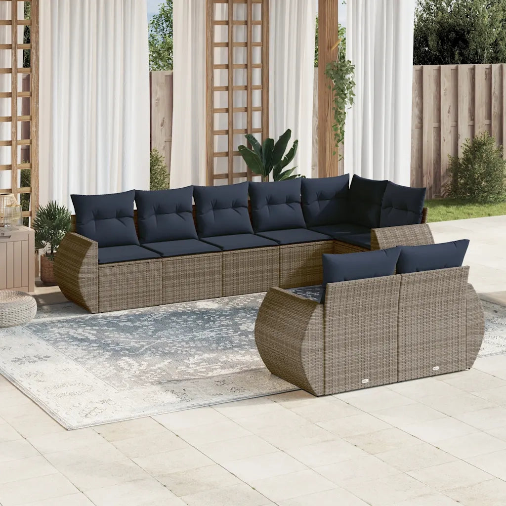 Set Divani da Giardino 8 pz con Cuscini Grigio in Polyrattan 3221620
