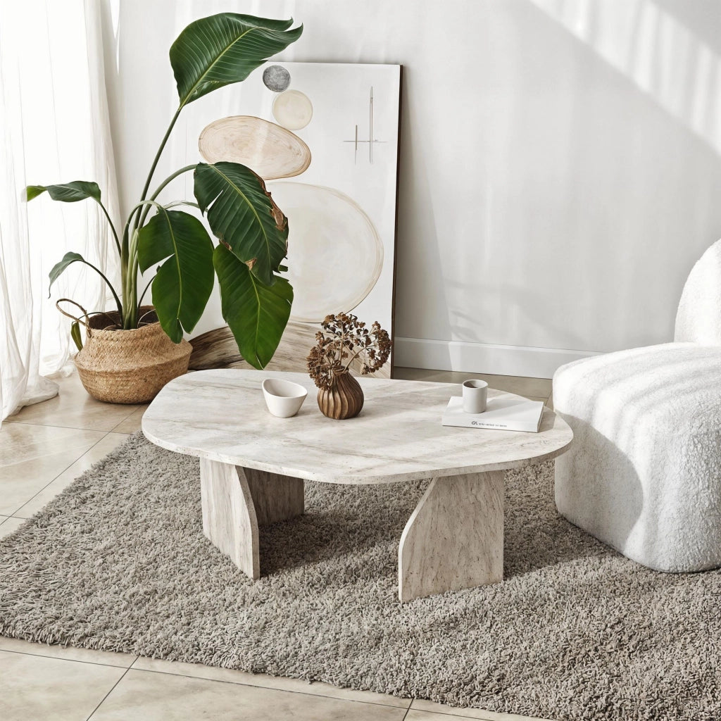 Tavolino in legno "Rock" 100 x 60 x 35 cm - Travertino