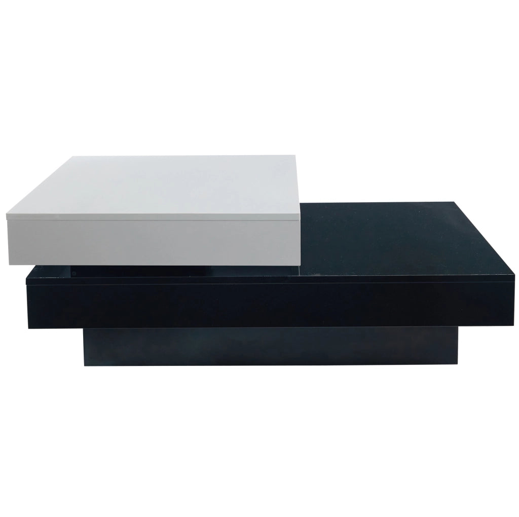 Tavolino da salotto 103x60x35.5 cm girevole a due livelli in truciolare bianco e nero