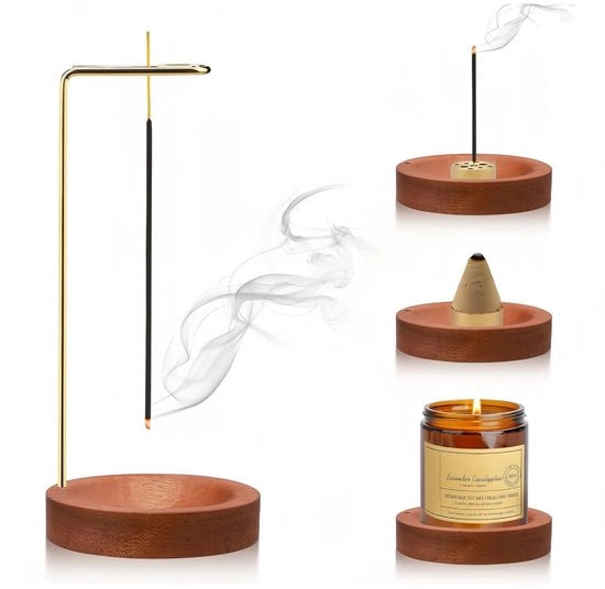 Supporto per incenso 2 in 1 - Bruciatore di incenso - Base in legno - 9 posizioni di regolazione - Multifunzionale - Ideale per yoga e meditazione