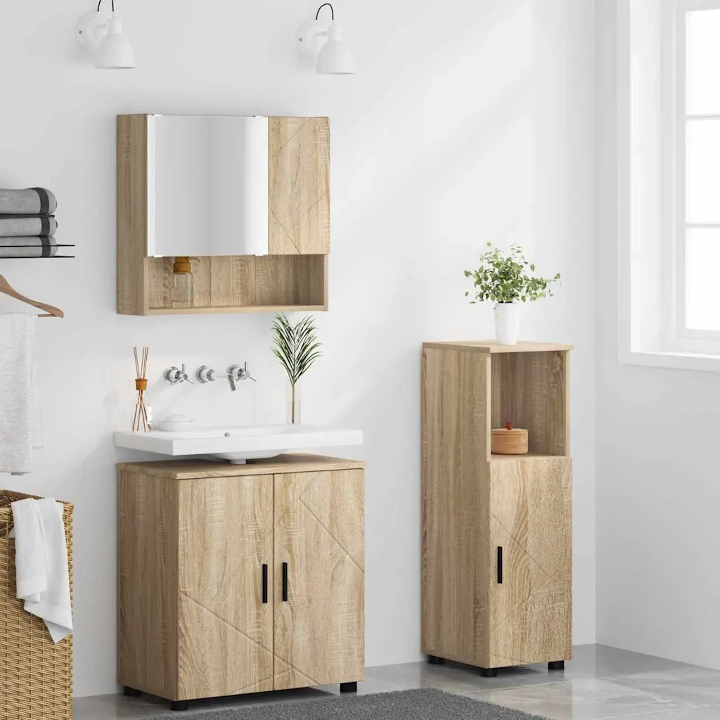 Set di mobili per il bagno con porta 3 pcs Rovere Sonoma 3392945