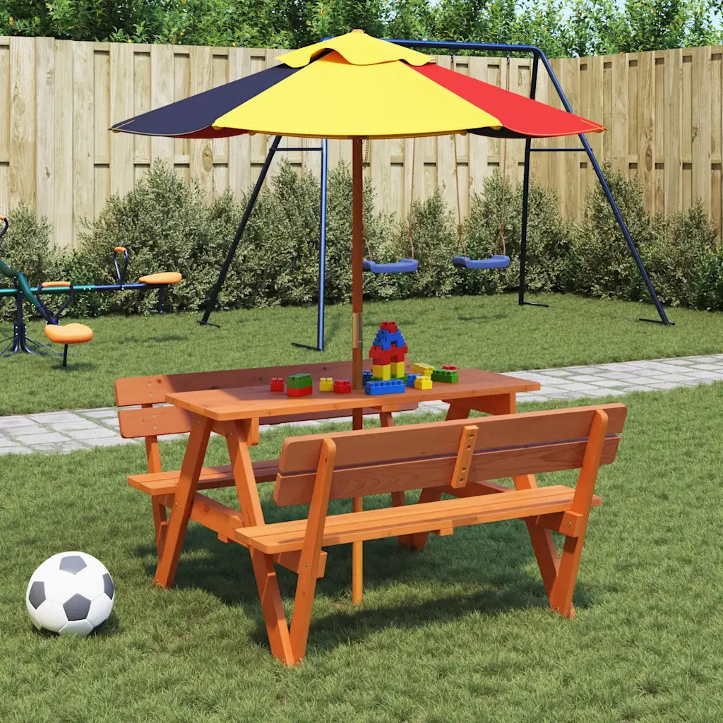 vidaXL Tavolo da Picnic per 4 Bambini con Foro Ombrellone Legno Abete
