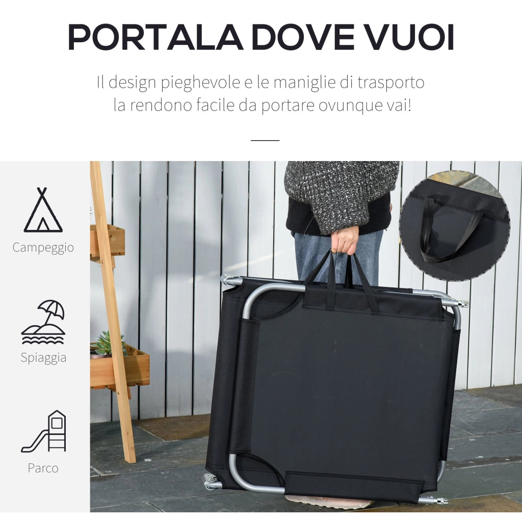 Lettino Prendisole Pieghevole da Giardino 180x55x24 cm in Metallo e Tessuto Oxford Nero