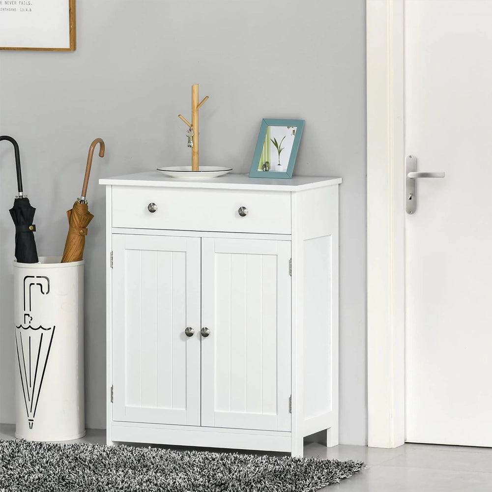 Armadietto da Bagno Soggiorno Autoportante Mobile da Terra Legno Multiuso Bianco