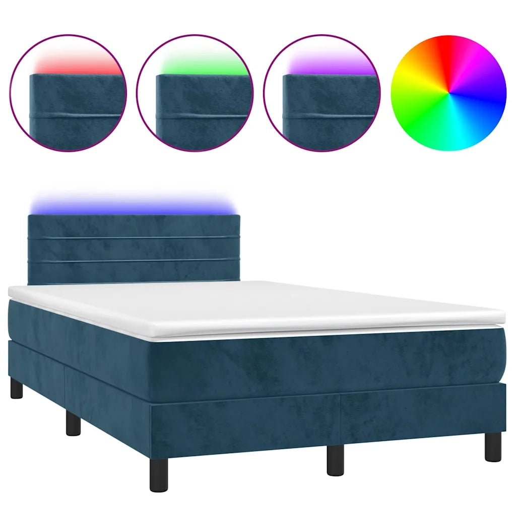 Letto a Molle con Materasso e LED Blu Scuro 120x190 cm in Velluto 3270163