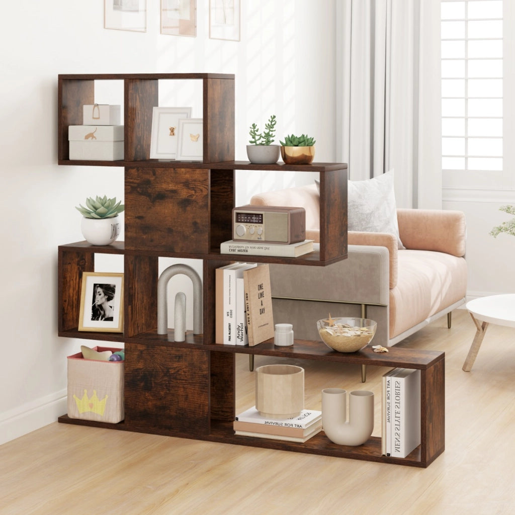Libreria a forma di scala a 5 livelli con ante-Scaffale decorativo in legno per il soggiorno e l¡¯ufficio Marrone scuro