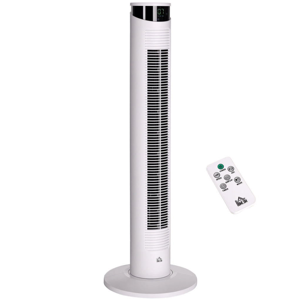 Ventilatore a Torre Oscillante 45W Telecomando Timer 12h 3 Velocit¨¤ Schermo LED ¨C zephmum ¨C ?31,5x93 cm Bianco