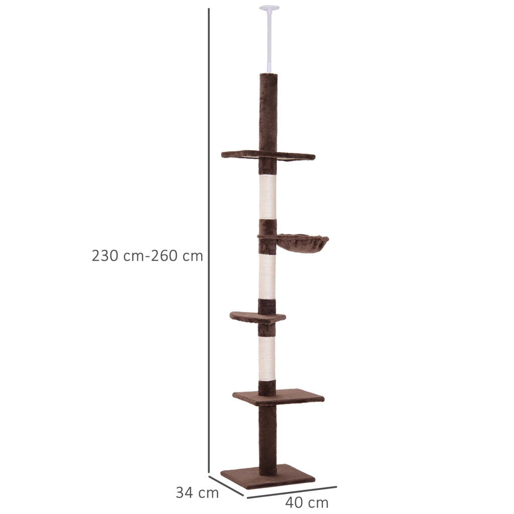Tiragraffi per Gatti ¨C Xylo ¨C Altezza 230-260 cm con Pali Sisal e Piattaforme Multilivello, Marrone