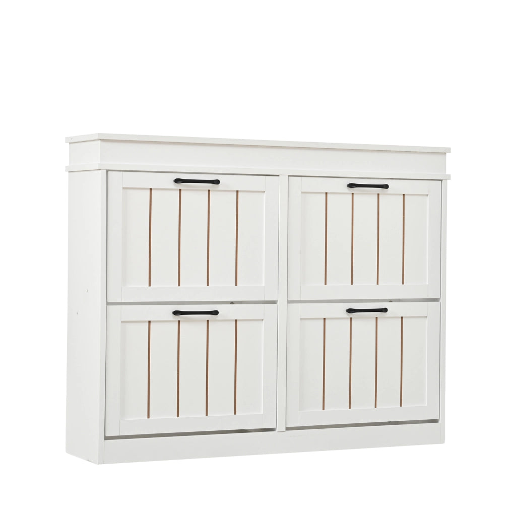 Scarpiera salvaspazio con 4 ante a ribalta, 8 ripiani, struttura in MDF, bianco, 105 x 24 x 83 cm