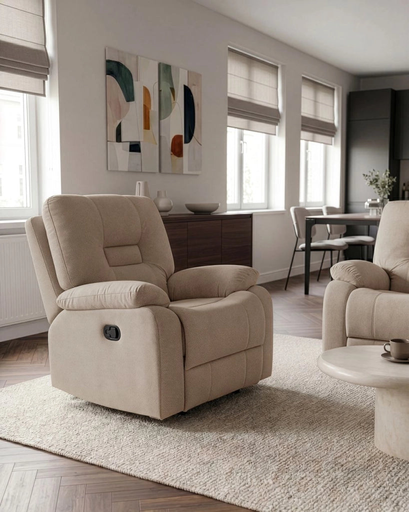 Poltrona Reclinabile Tortora Beige Schienale Poggiapiedi Regolabili Manualmente
