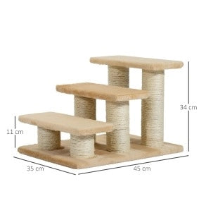 Scaletta beige per animali con piattaforme, sisal e rivestimento morbido