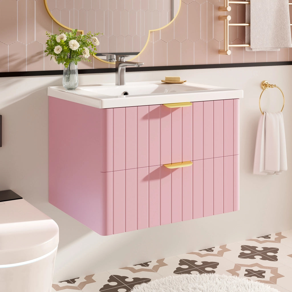Mobile sottolavabo con 2 vani e lavabo in ceramica per bagno in MDF 60.5x47.5x47 cm rosa