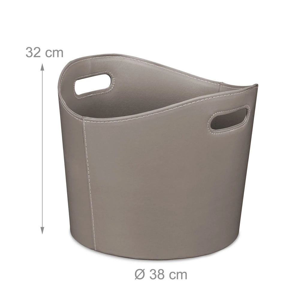 Cesta porta legna moderna taglia L 38 x 32 cm con pratiche maniglie decorazione d'interni in ecopelle grigia 13_0010930