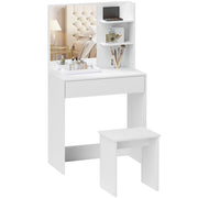 Consolle Trucco 75x40x137 cm con Sgabello e Ripiani a Giorno Bianco