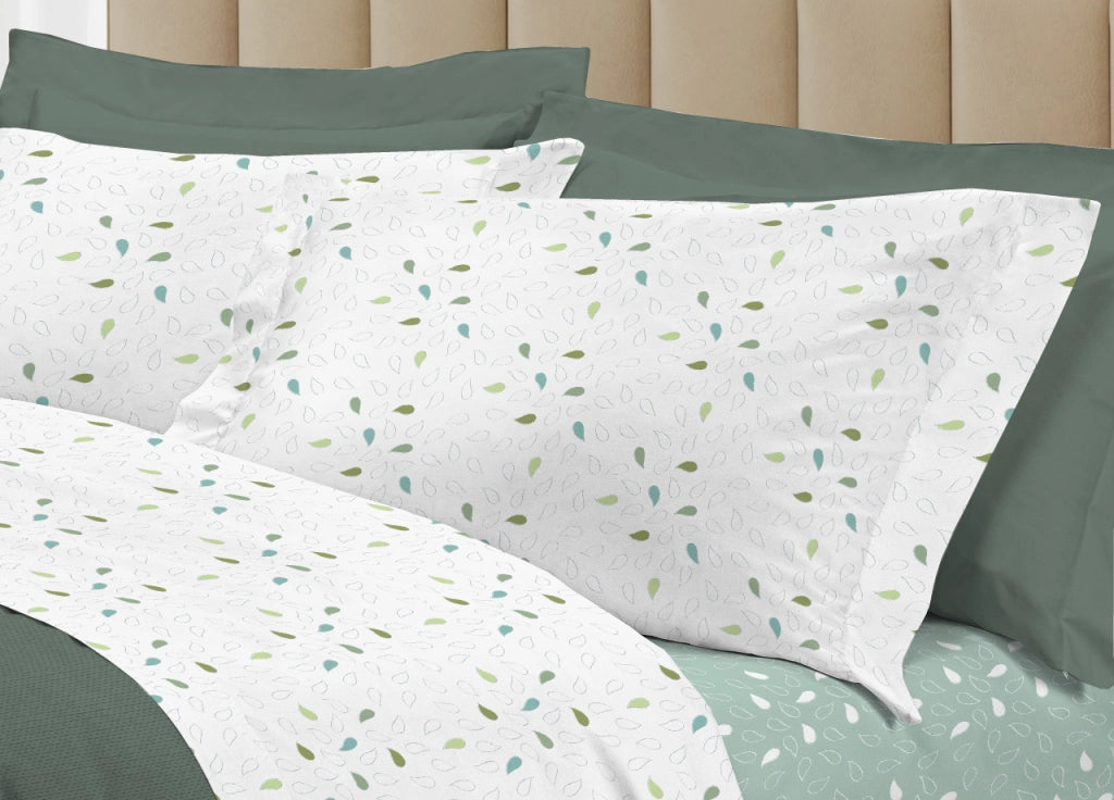 Completo Lenzuola Letto 100% Cotone Made Italy 3027 Disegno Goccia - Matrimoniale - Verde