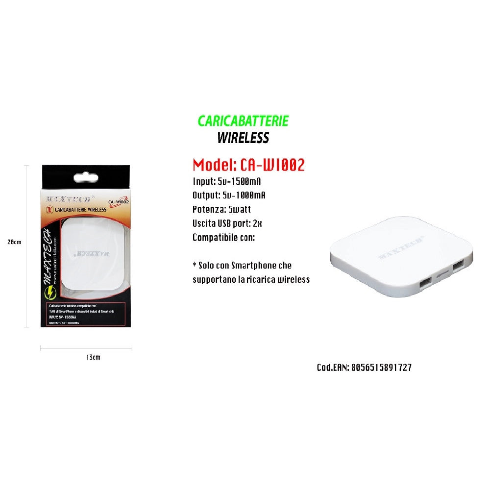 Trade Shop - Caricatore Wifi Ricarica Wireless Smartphone Portatile 5v-1500ma Maxtech Ca-wi002 -