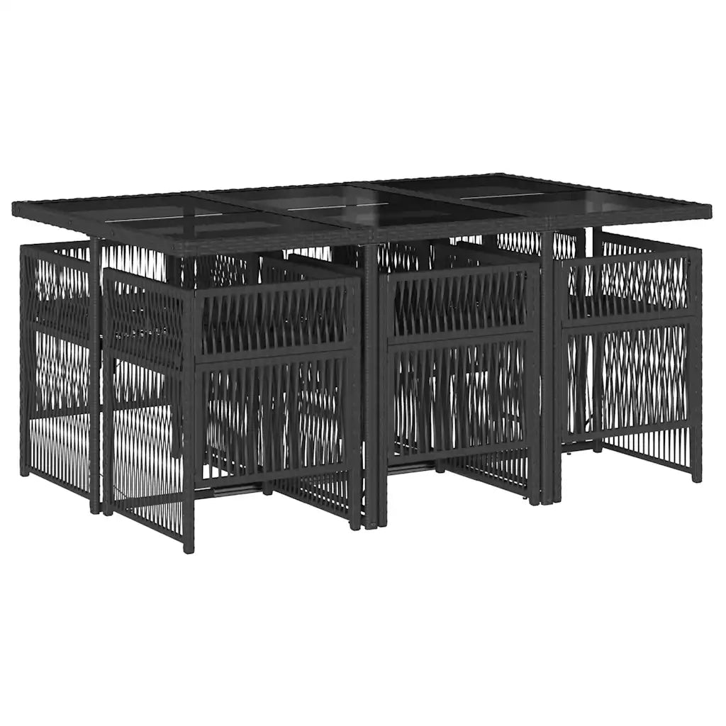 Set da Pranzo da Giardino 7 pz | Set Salotto da Giardino Nero con Cuscini in Polyrattan