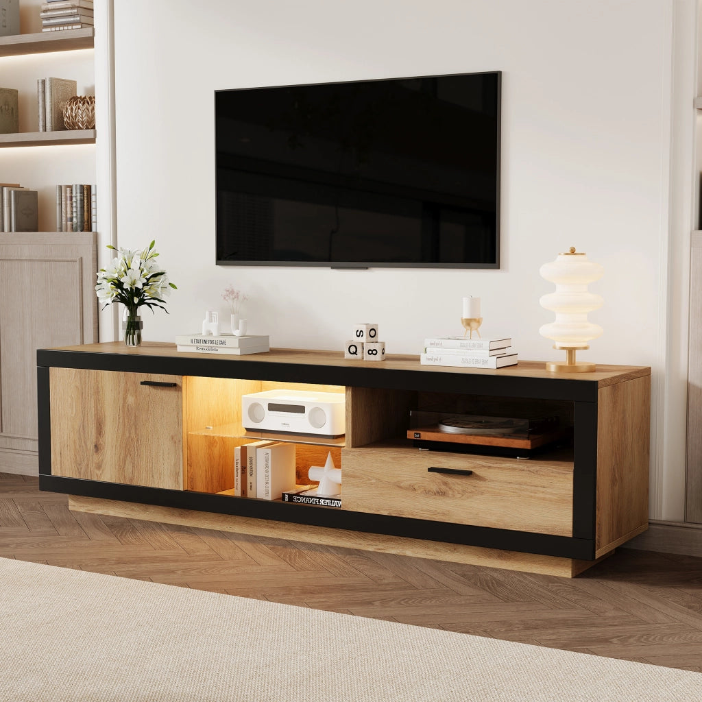 Mobile porta TV con LED RGB, 1 cassetto, 1 armadio e 3 vani aperti, per soggiorno e gaming, 160 × 40 × 50 cm